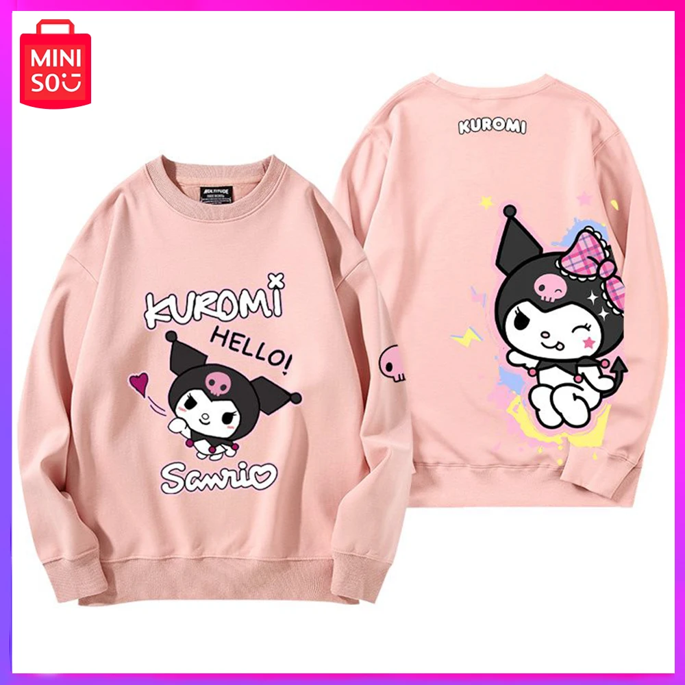 

2023 Miniso Sanrio Kuromi New Autumn Sweet and Cute Retro Loose Casual Preppy Long-Sleeved Top Pink Birthday Christmas Girl Gift