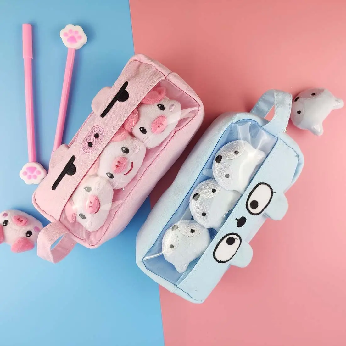 

Cute Pencil Plush Pencil Case Large Capacity Pencil Case Creative Fruit Cat Paw Cartoon Student Stationery Bag Coin Pouch