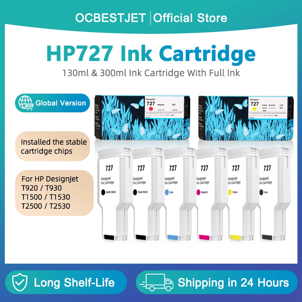 Фото Для HP 727 Картридж 300 мл с полным чернилом HP727 Для HP DesignJet T920 T930 T1500 T1530 T2500 T2530 Чернильный бак для принтера C1Q12A №1