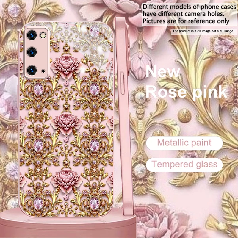 Фото Чехол для телефона Rococo Gem Peony Dream из розового металлического стекла для Samsung S26 Ultra S25 Edge S24 FE S23 Plus S22 S21 S20 S22+ S25 №5