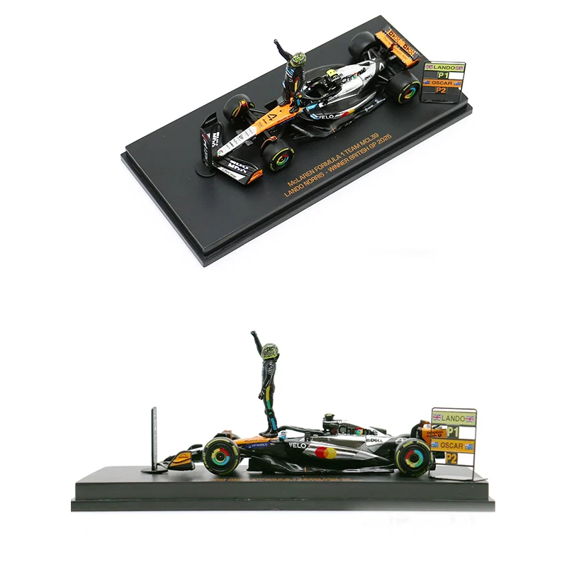 Фото Модель автомобиля Minichamps 1/64 McLaren MCL39, победитель Британского Гран-при 2025 года Ландо Норриса, хромированная ливеринг-покраска, болиды Формулы-1 с фигуркой пилота №5