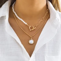 2pcsset baroque simulated pearls pendant necklace for women punk asymmetric basic chain choker necklace lasso layered jewelry
