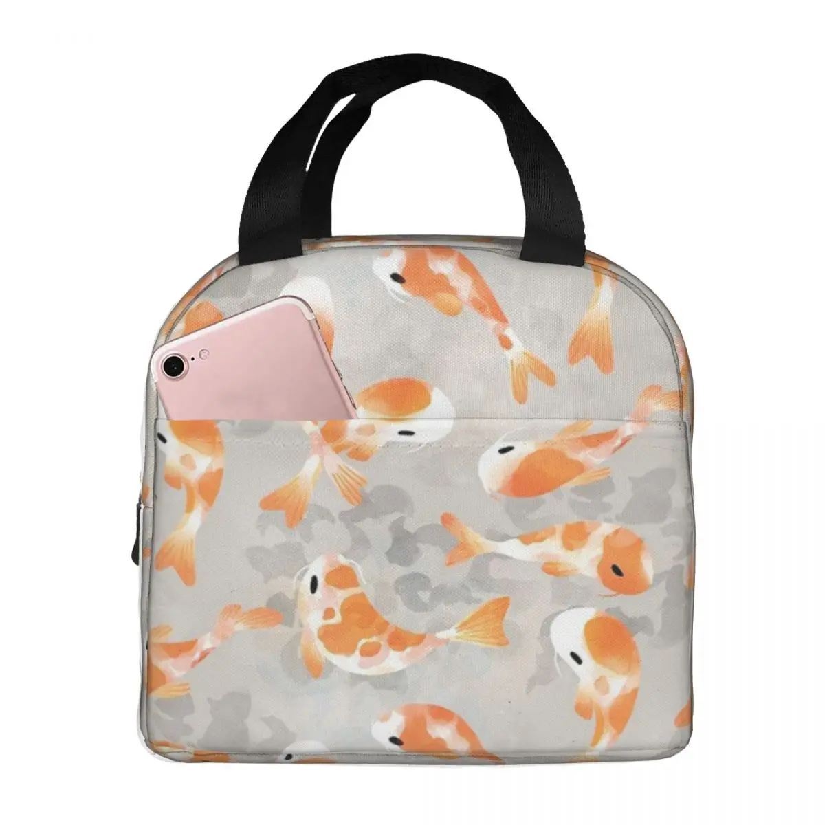 

Japanese Koi Fish Lunch Bag Portable Insulated Canvas Cooler Bag Pond Carp Water Thermal Food Picnic Lunch Box for Women Girl