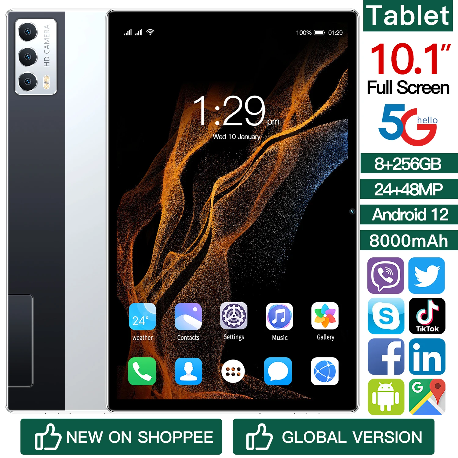 New【 Buy 128GB 】10'' Tablet PC Android 12 4G/3G Octa Core 8GB RAM 256GB ROM Tablets PC Dual Wifi Type-C 8000mAh Tablet Pad