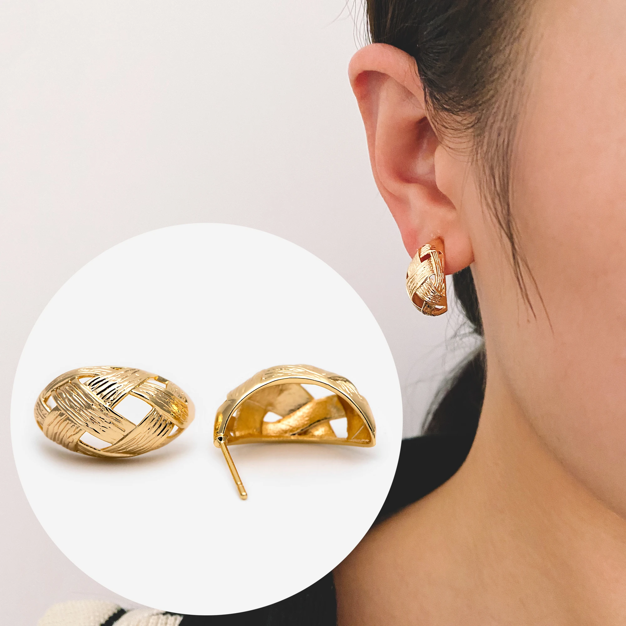 

10pcs Knit Ear Posts 20x11mm, Gold Plated Brass Ear Posts, Stud Earrings (GB-1826)