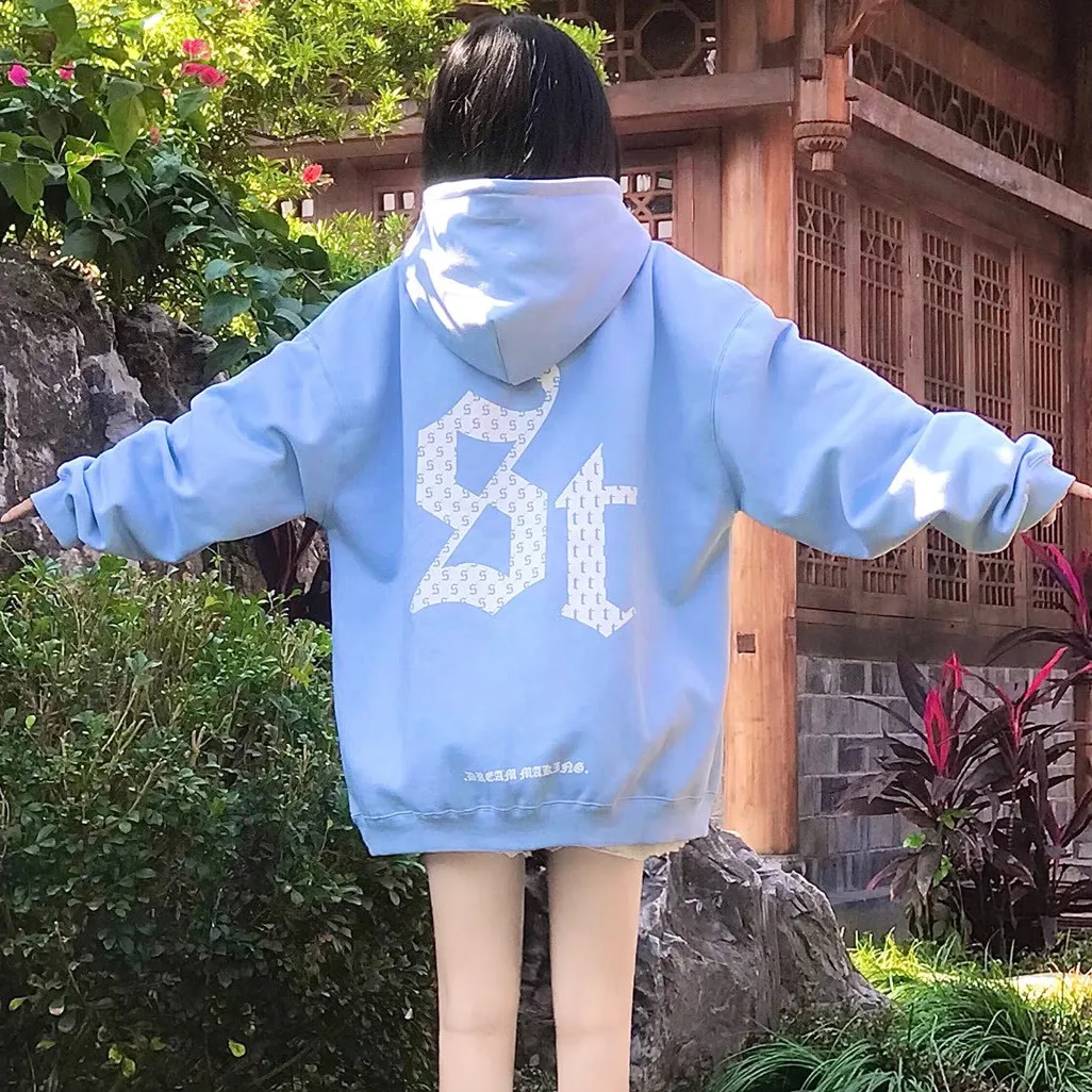 

Hoodies Spring and Autumn Sweatshirt Thread Printing Y2k American High Street Thin Section Loose Cotton Women's Clothing kpop