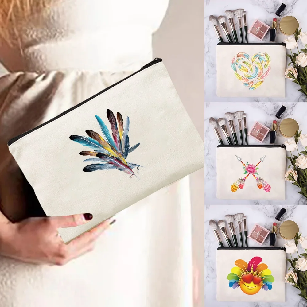 

Feather Pattern Seires Cosmetic Bag Women Neceser Makeup Bag Zipper Pouch Travel Toiletry Organizer Wash Bags for Wedding Party