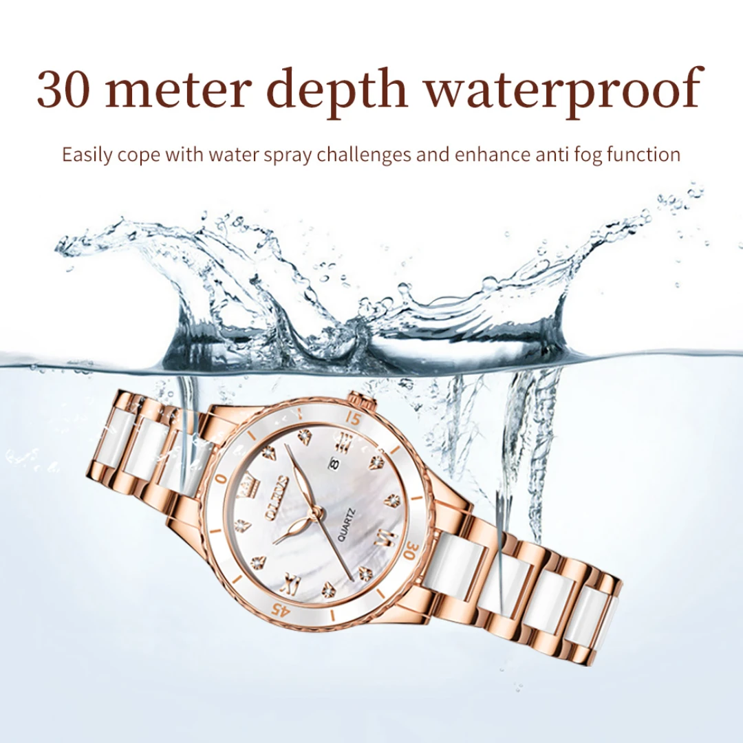 OLEVS 9985 Кварцевые модные часы в подарок Керамический ремешок для часов Наручные с