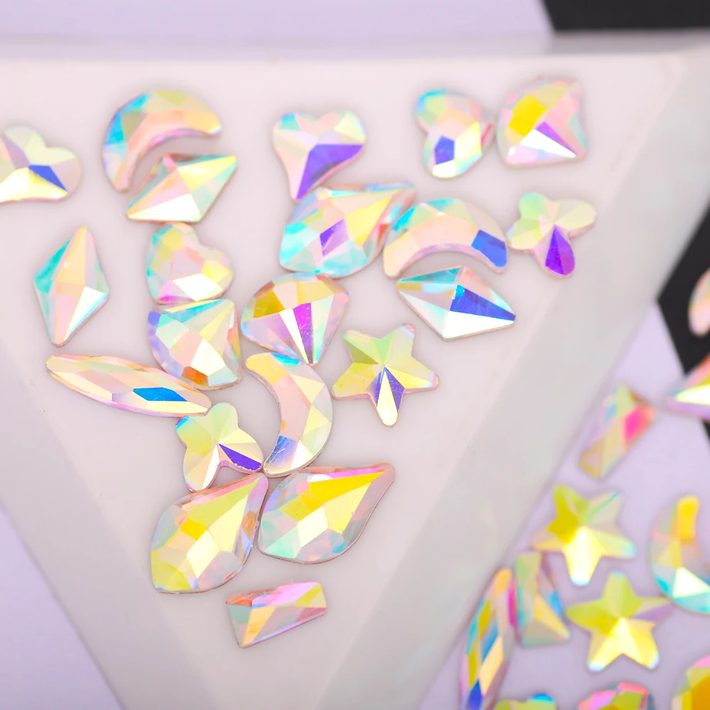 

50Pcs/Bag Multi Shape And Size Mix 10Colors Crystal AB Crafts Flat Back Glass Rhinestone For Nail Phone Case Decoration