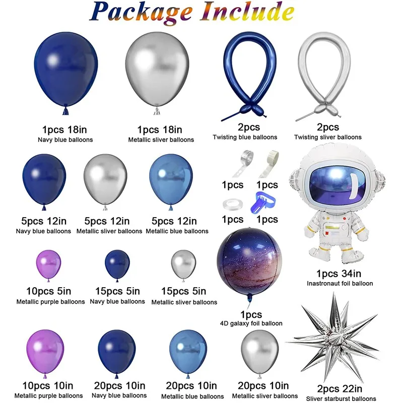 139pcs Space Balloons Garland Arch Kit With Galaxy Astronaut Foil Ballon for Boys Kids Themed Birthday Party Decorations - купить по