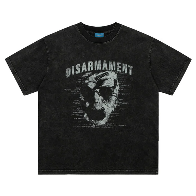

2022 Hip Hop Oversized T-shirts Streetwear Skull Devil Letter Printed T Shirt Summer Gothic Vintage Washed Short Sleeve Tops