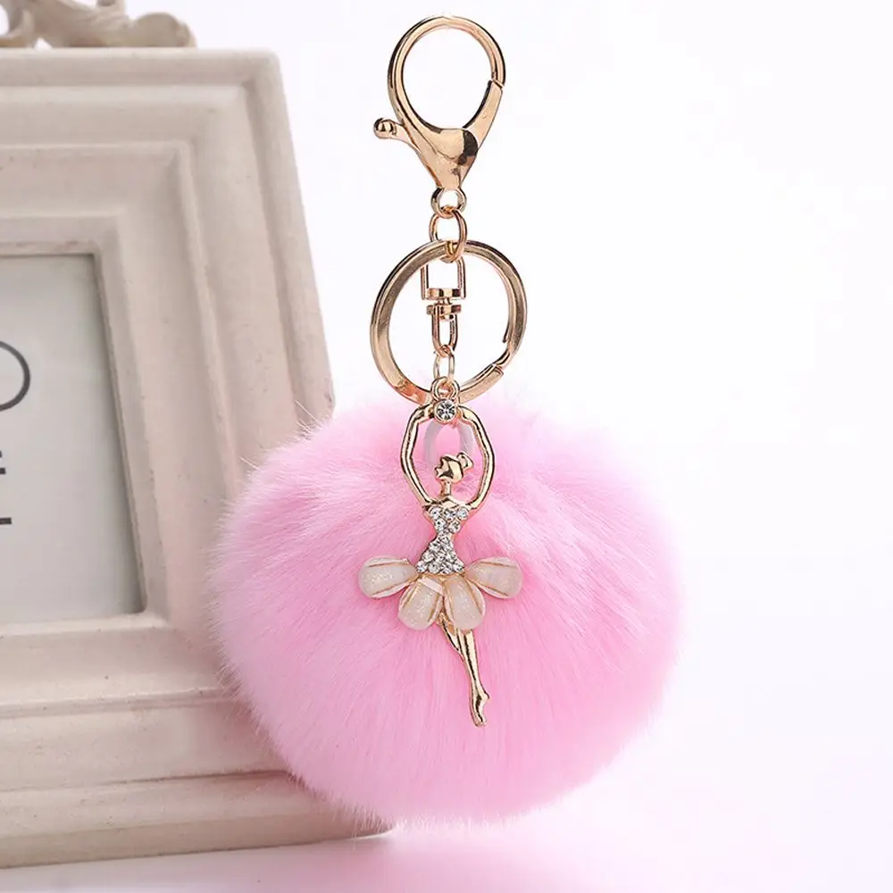 

Ballet Dancing Girl Keyring Car Pendant Fluffy Faux Rabbit Fur Jewelry Plush Women Fashion Cute Angel Keychain Outdoor Tool