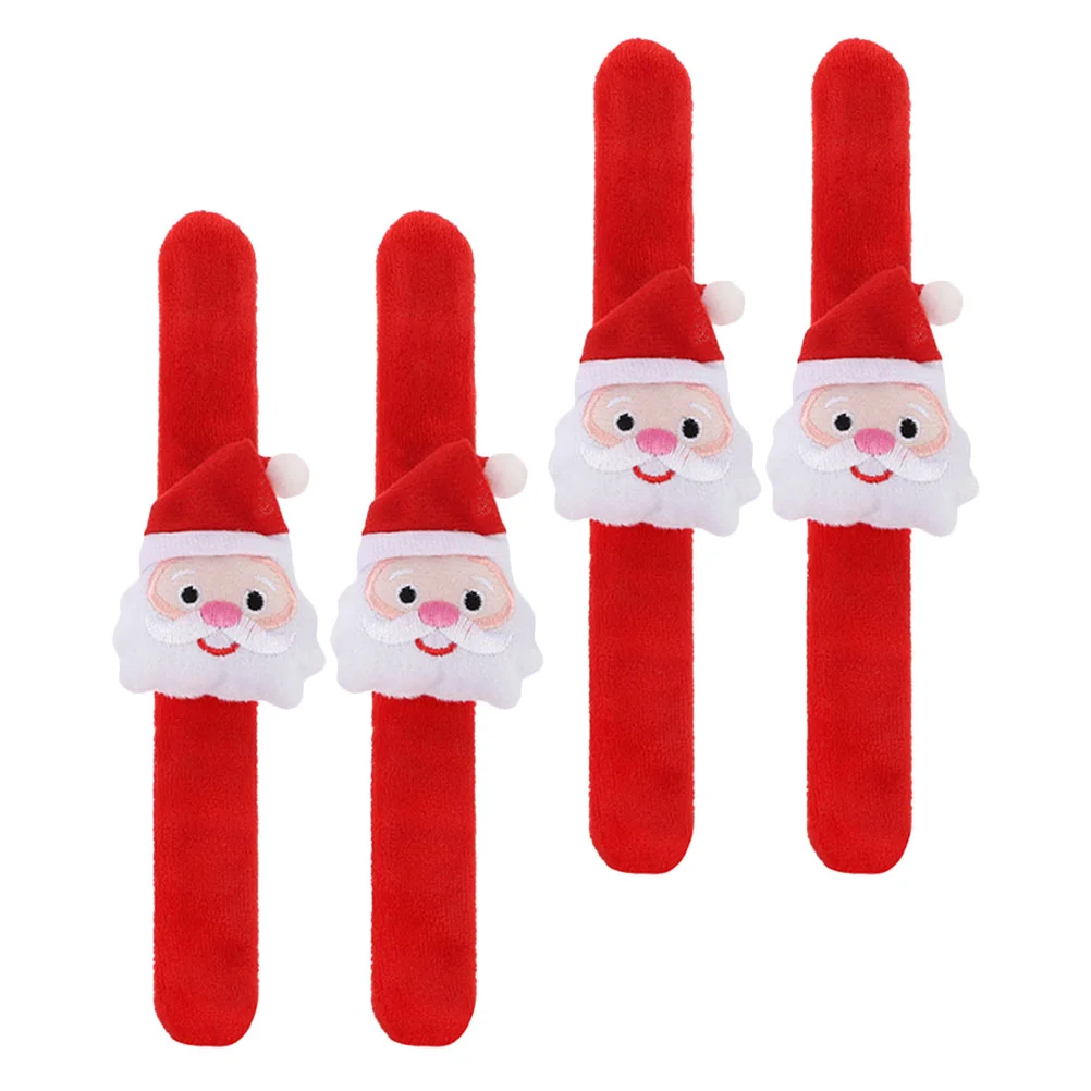 

4 Pcs Mha Plush Christmas Ring Festival Supply Slap Band Decorate Decorative Wrist Strap Bracelet Xmas Santa Decoration Child