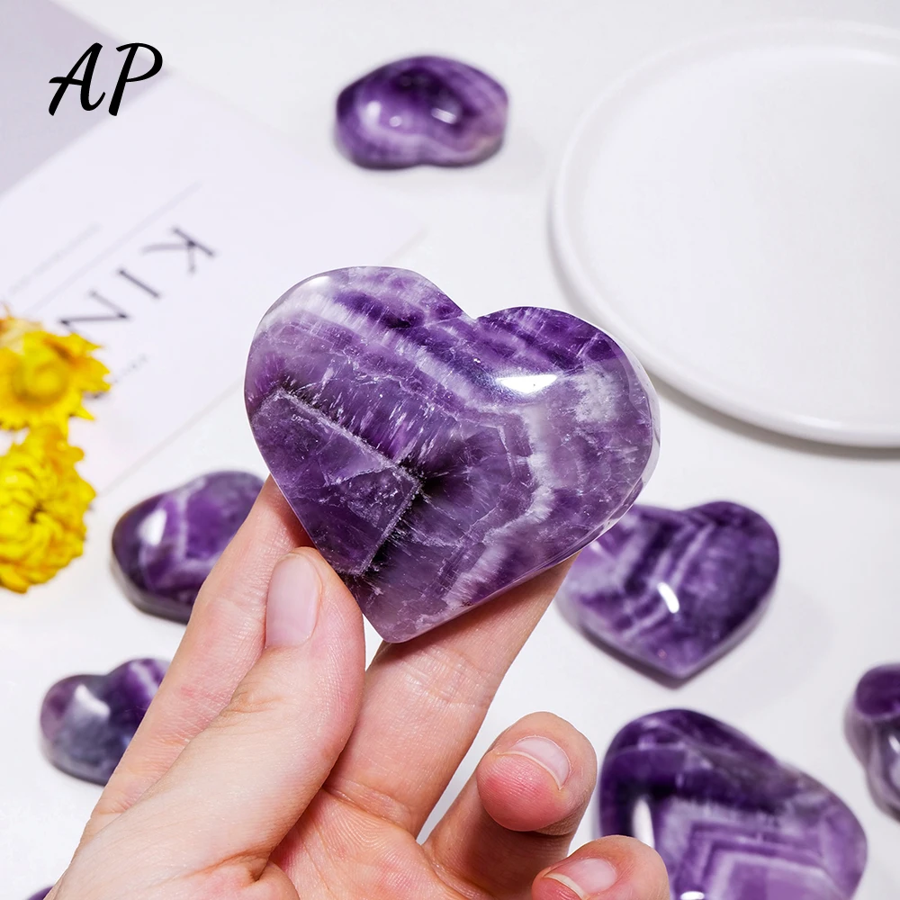 

1pc Natural Purple Quartz Dream Amethyst Heart Shape Crystal Carving Healing Stones Energy Gemstone Home Decoration