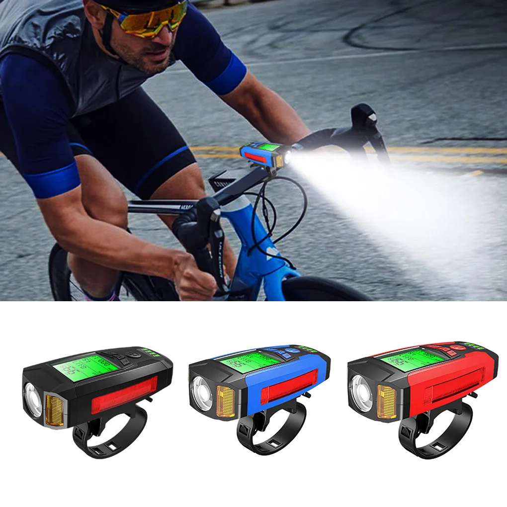 

3 in 1 USB Bike Front Light 5 LED Bicycle Computer Horn Bicycle Flashlight IPX4 Waterproof Odometer Computer Speedometer