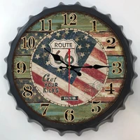 creative beer lid silent wall clock vintage route 66 poster metal signs bar pub cafe home decor wall hanging painting plaque