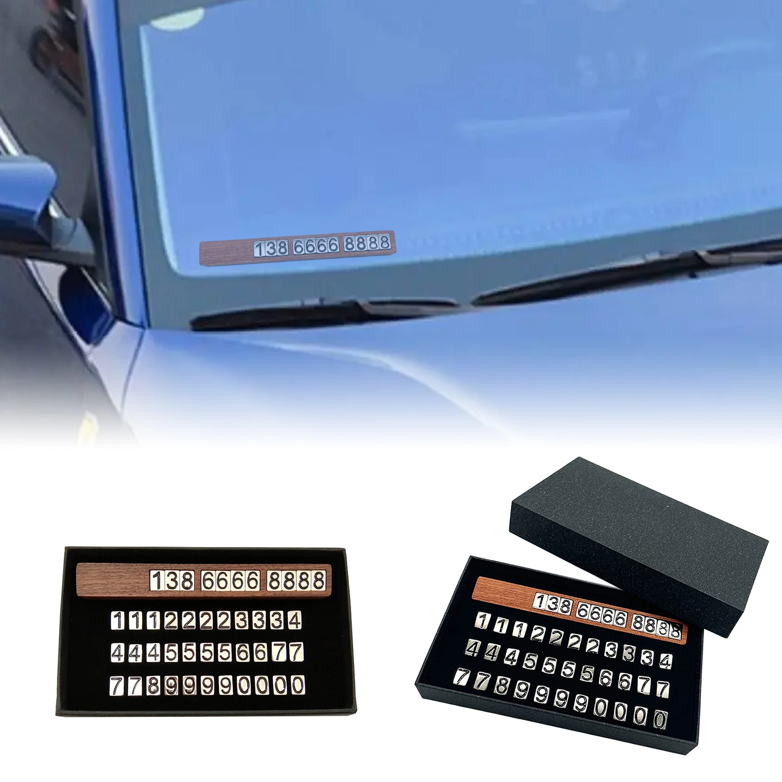 

Parking Number Plate Wood Temporary Parking Sign Auto Metal Phone Number Plate Portable Auto Accessories Car Supplies