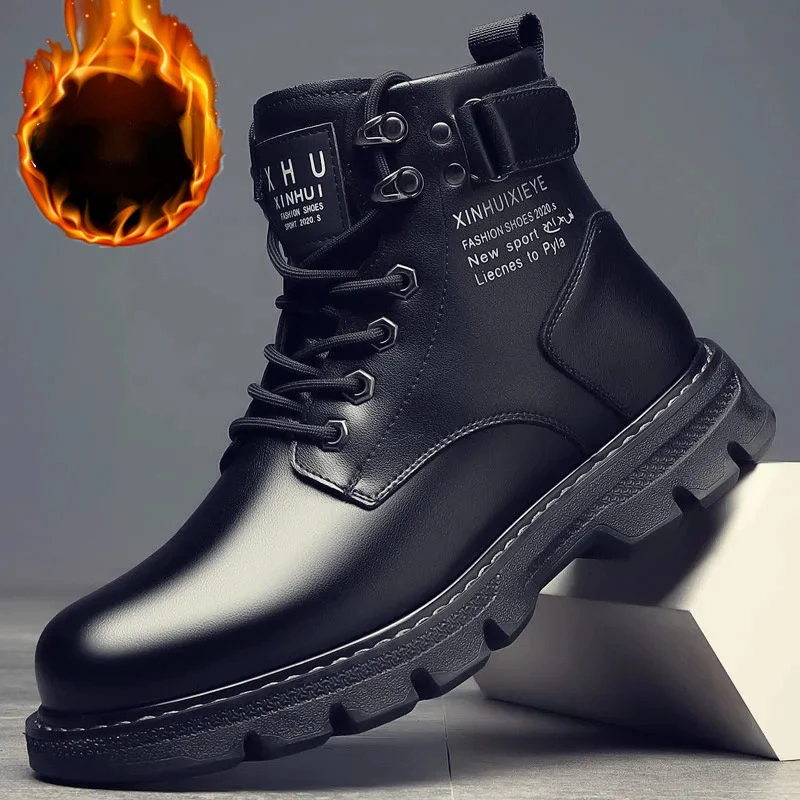 

2023 Men Leather shoes High Top Fashion Winter Warm Snow shoes Dr. Motorcycle Ankle Boots Couple Unisex boots
