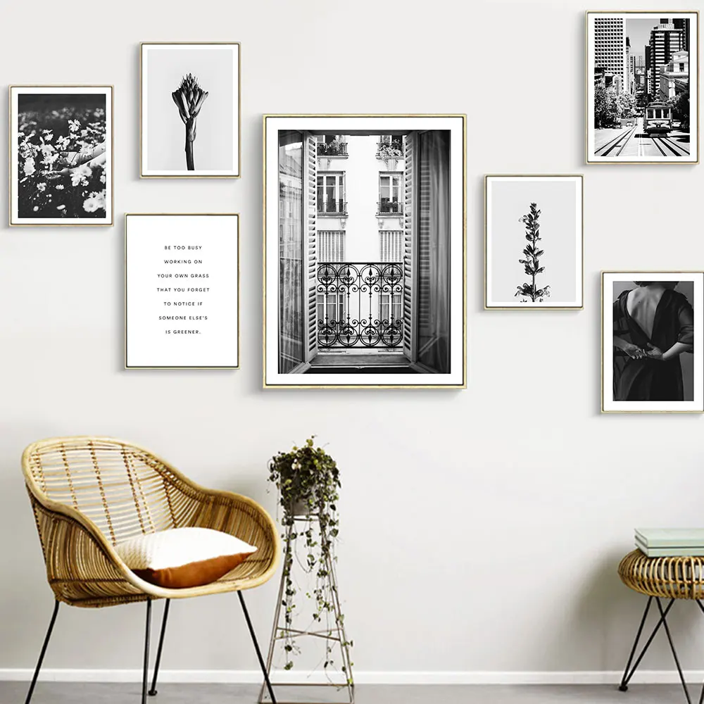 

Vintage Window Blurred Dress Black White Wall Art Canvas Painting Nordic Posters and Prints Wall Pictures for Living Room Decor