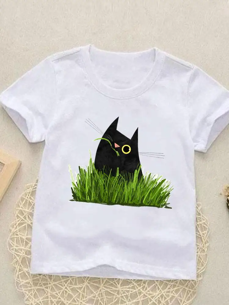 

Short Sleeve Fashion Funny Cat Face Printed Kids Tees Tops O-neck Girls Boys Children Clothes Summer Cartoon Outfits T-shirts