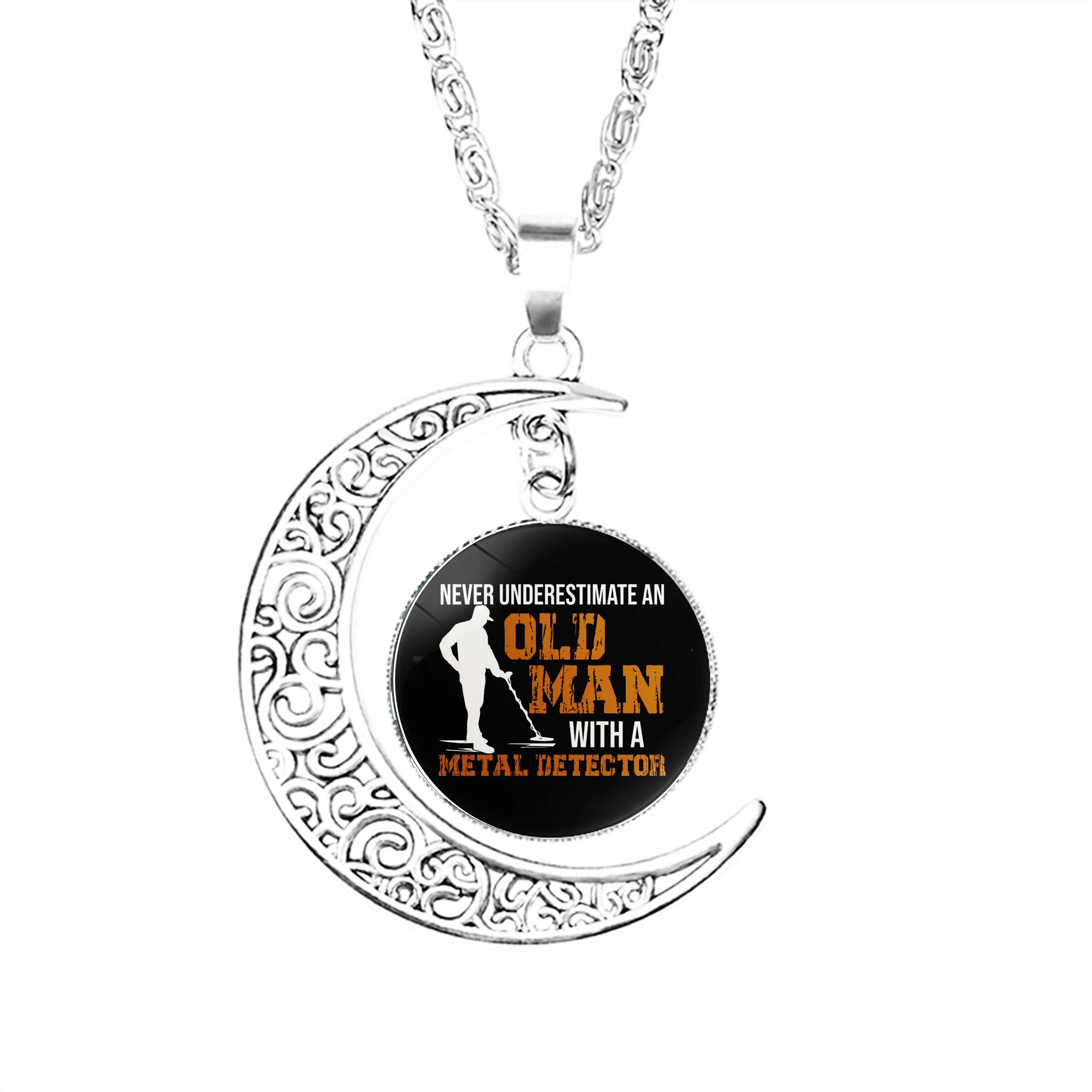 

Funny Metal Detector Metal Detecting Detectorist Moon Necklace Chain Crescent Boy Jewelry Gifts Men Girls Lovers Charm