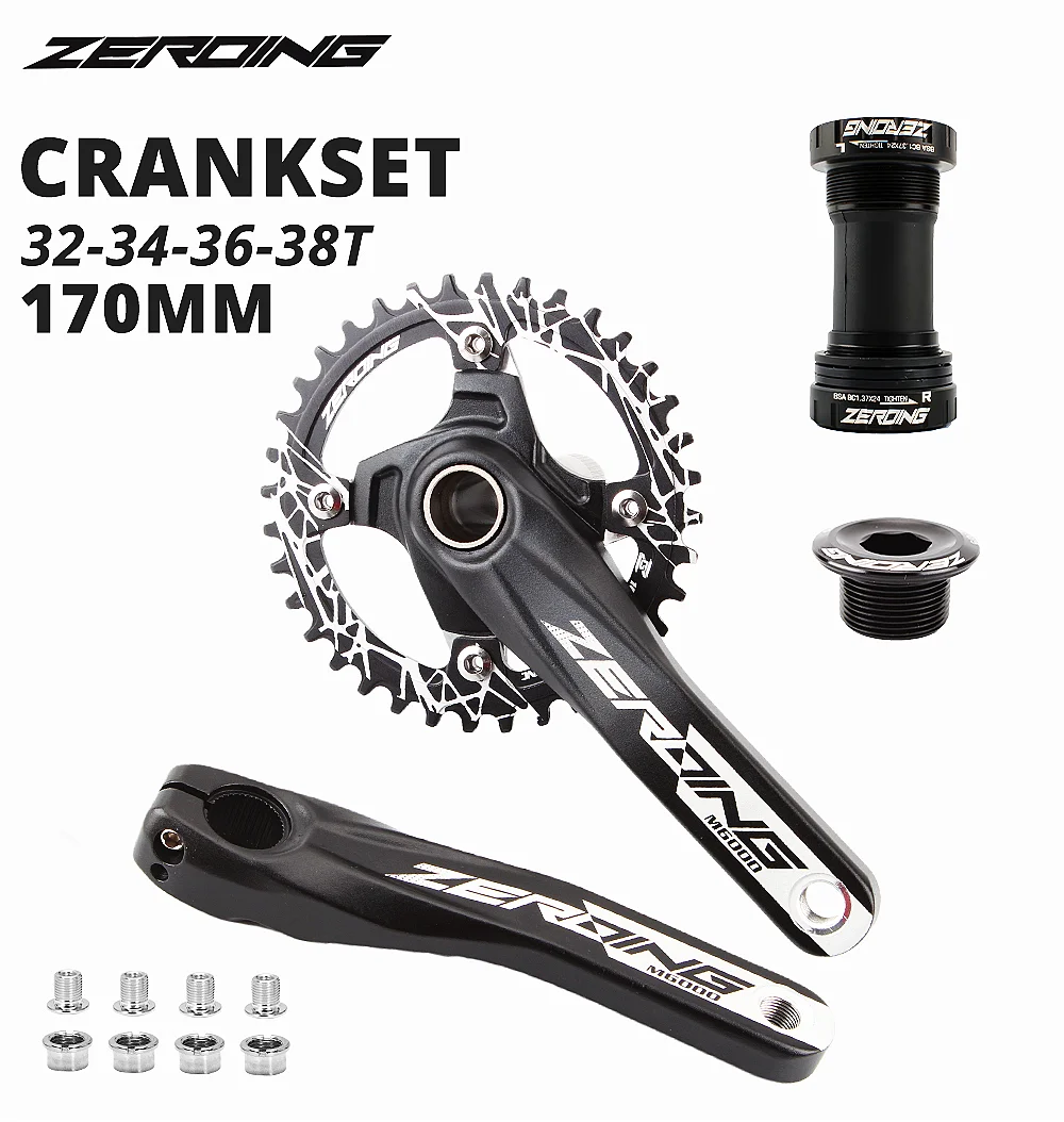 ZEROING M6000 Bicycle Crank MTB Crankset Chainring 170mm Bottom Bracket Chainring Bolts 32/34/36/38T Bicycle Parts for Shimano