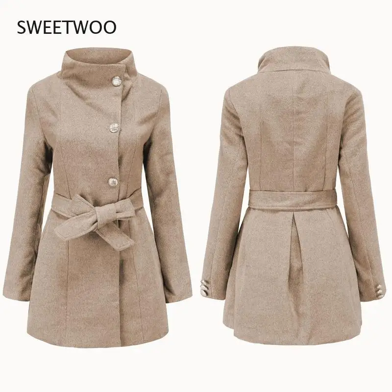 

2022 Europe and America autumn winter The New Women coat Long Slim Long sleeve Ms woolen coat Female