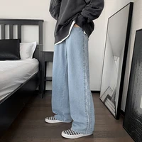 blue baggy plaid jeans men fashion casual wide leg jeans men streetwear loose hip hop straight denim pants mens trousers m 3xl