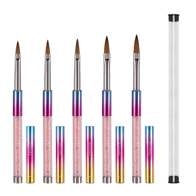 

5PCS 100% Kolinsky Acrylic Nail Brush for Acrylic Powder Nail Brushes For Acrylic Application Size 4/6/8/10/12 Nails Brush Set