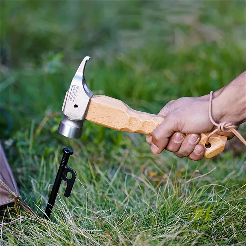 

Camping Hammer Stainless Steel Copper Beech Wood Handle with Cowhide Hanging Rope Outdor Hiking Tent Hand Tool Hammer