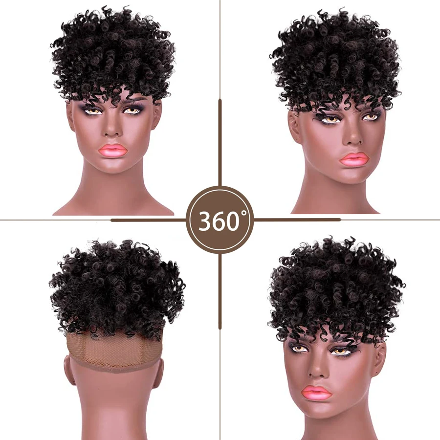 Leeons Synthetic New Curly Bangs Afro Drawstring Ponytail 11Color Kinky Curly Hair Bangs Hair Extension Clip On Front Hairpieces