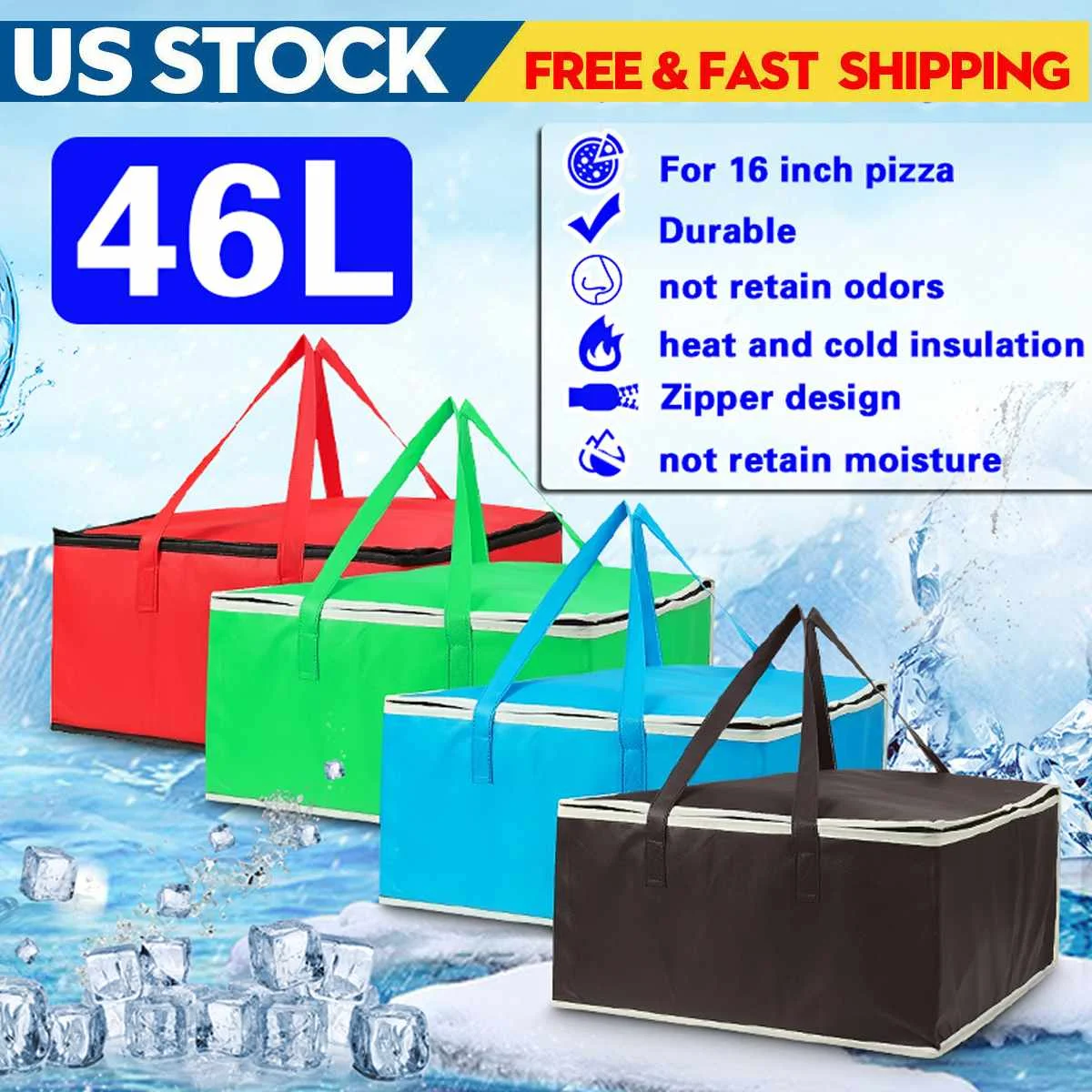 

15" 16" Insulated Pizza Delivery Bag Cooler Bag Waterproof Insulation Folding Picnic Portable Ice Pack Food Thermal Bag Food Bag