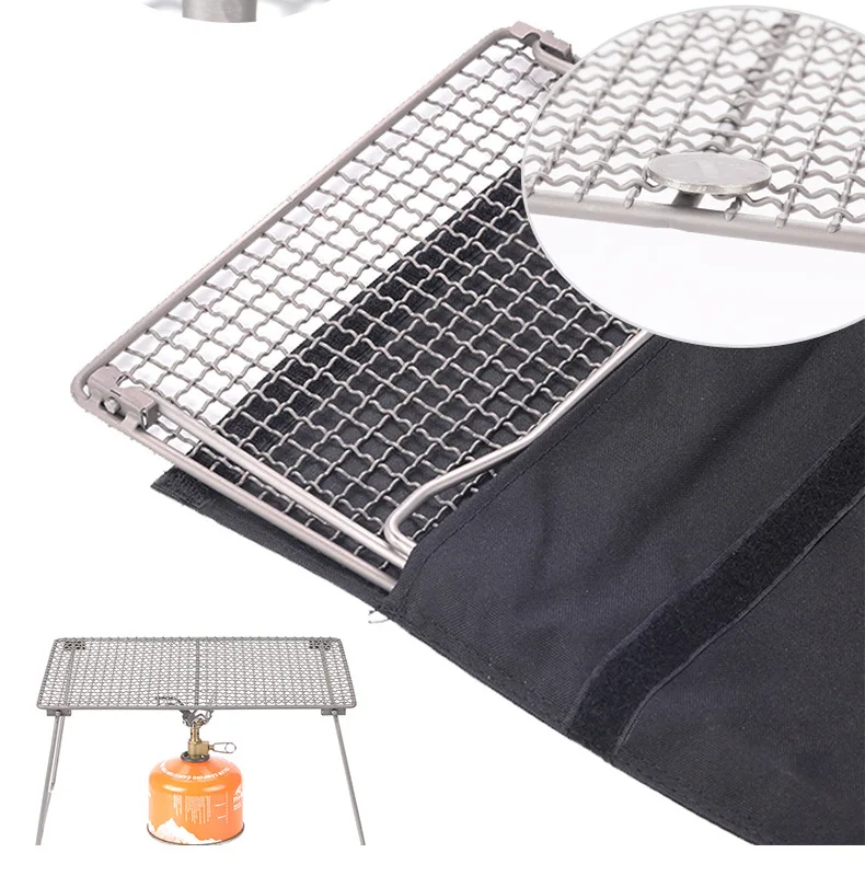 Outdoor Grill Net Pure Titanium Thickened Camping Picnic Titanium Charcoal BBQ Grill Net with Folding Legs images - 6