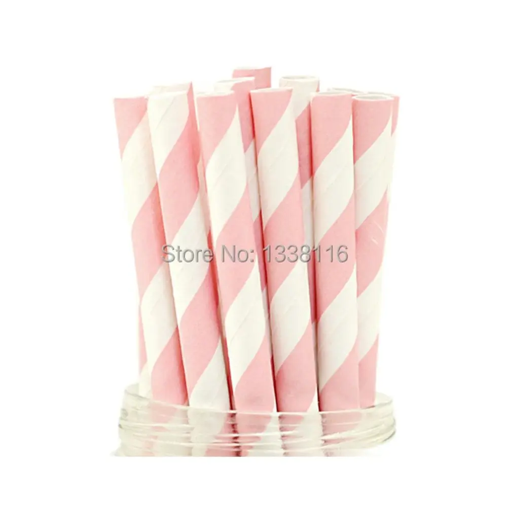 

100pcs Pink Striped Paper Drinking Straws,For Birthday Wedding Party Decoration Supplies