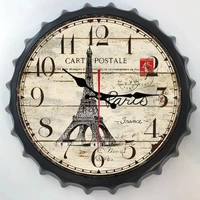 eiffel tower vintage wall clock metal painting beer cover pub bar club store tin plate home decoration tinplate art plaque mural