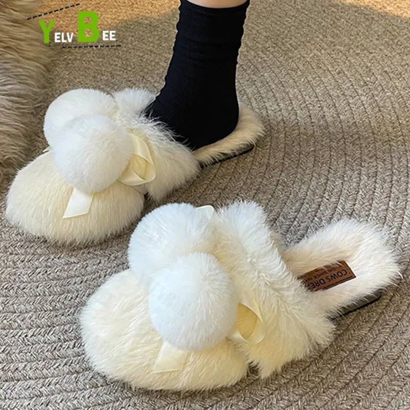 

Fur Plush Slippers Flip Flops Winter Shoes 2022 New Platform Boots Warm Zapatos Women Desigenr Brand Flats Home Cotton Slides