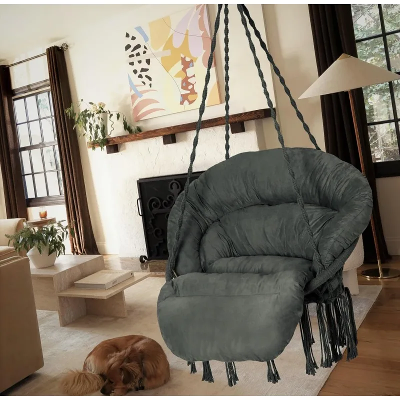 

Кресло-гамак с подушкой, кресло-качели ручной работы макраме с комплектом подвесных принадлежностей, подвесное кресло в богемном стиле из хлопковой веревки