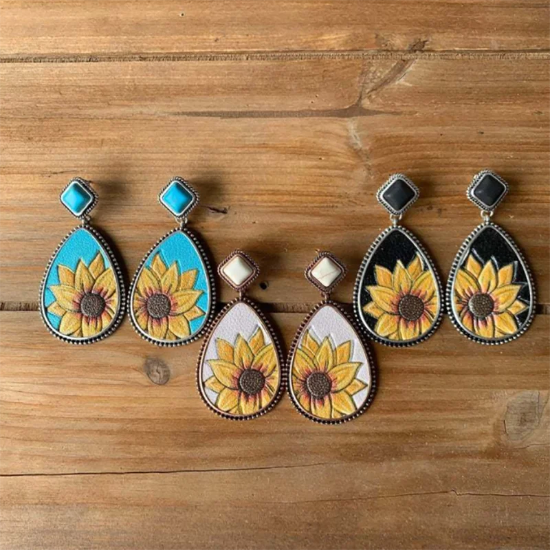 Этнические серьги с подсолнухами винтажные этнические металлические резные
