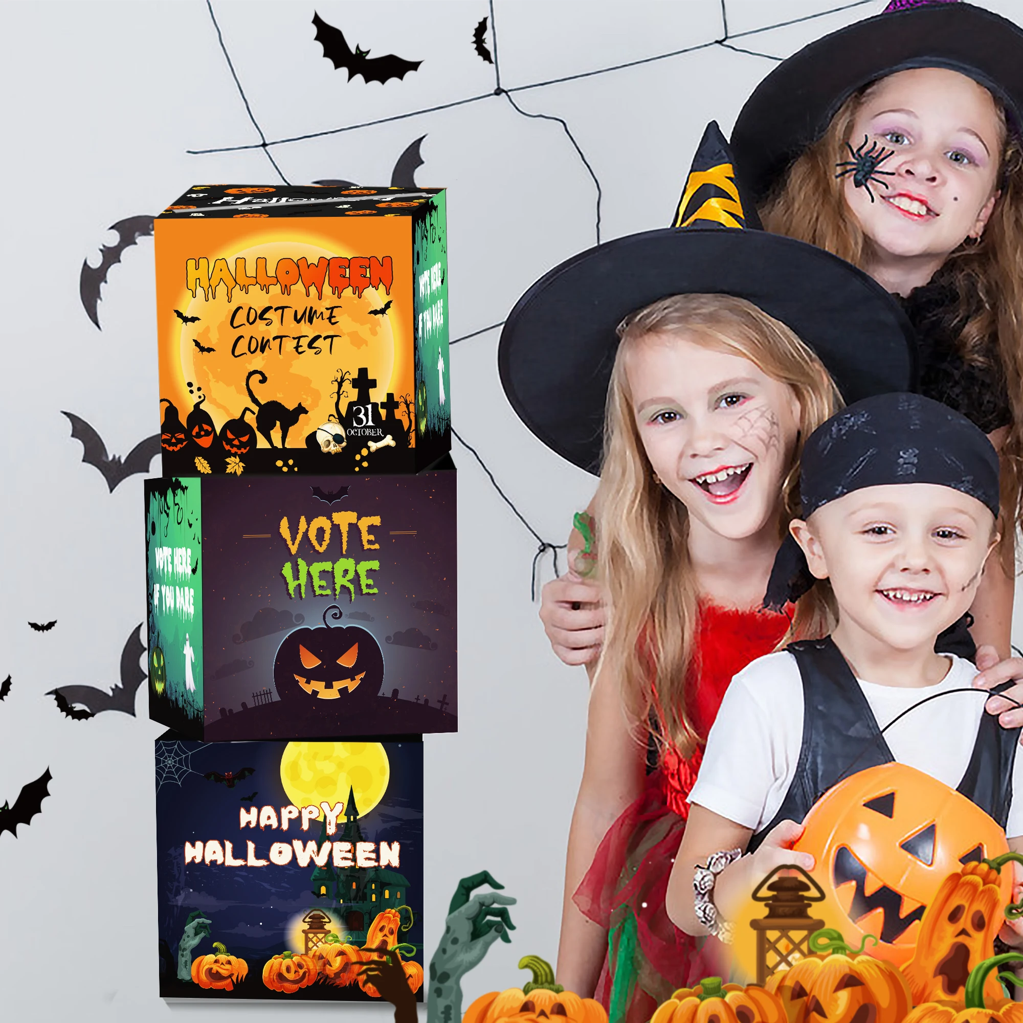 

BX011 Funny Happy Halloween Party Background Decorative Vote Paper Boxes for Putting Greeting Cards Halloween Party Decorations