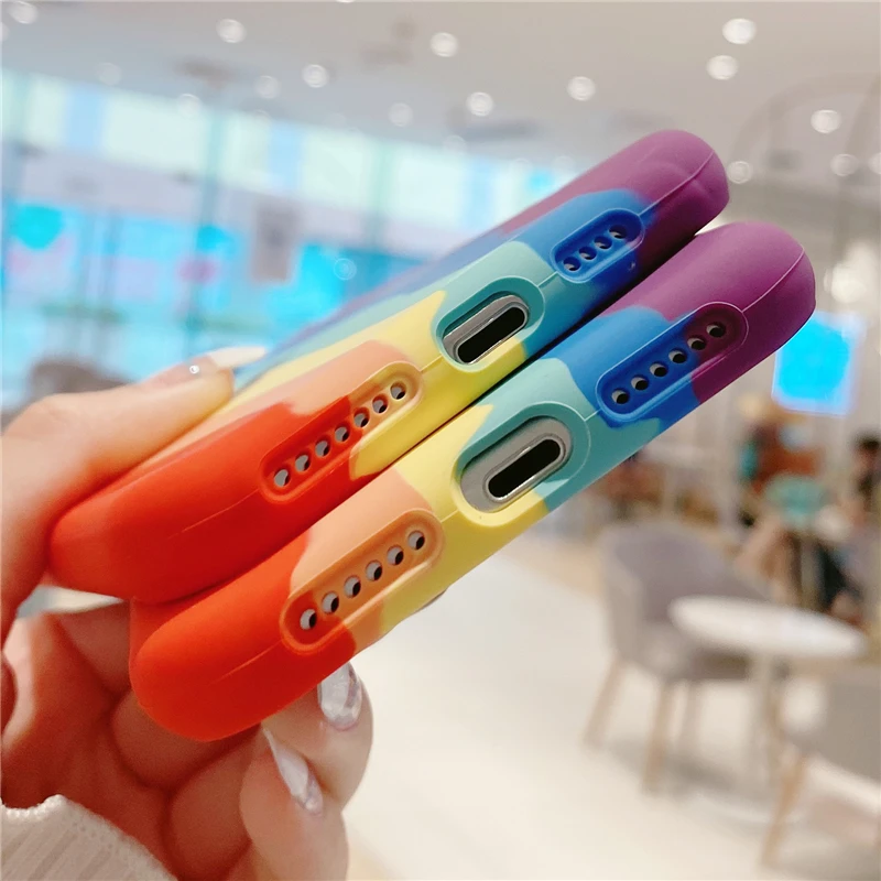 INS Art Rainbow IPhone 13 Pro MAX 12 11 X XS XR 7 8 Plus гелевый резиновый чехол жидкий силиконовый для