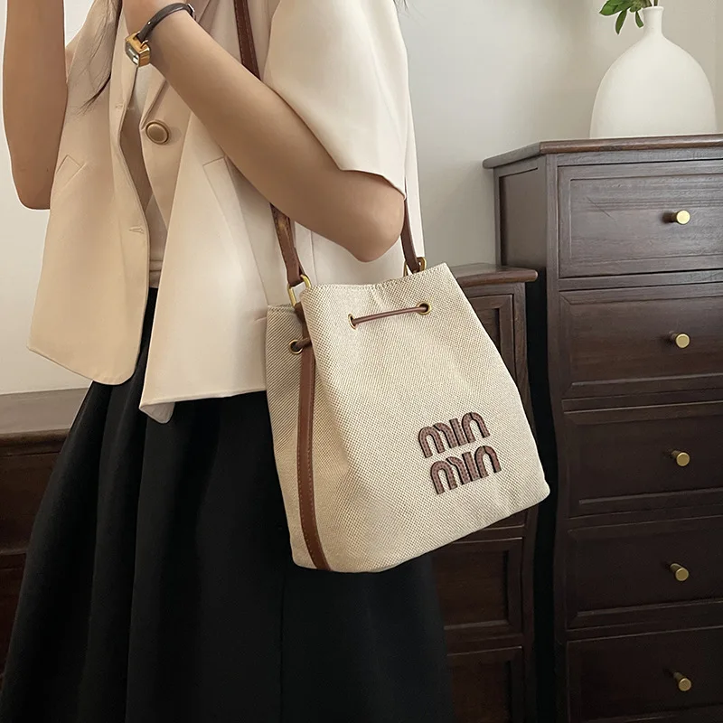 Модная Женская Парусиновая Сумка-ведро Удобная Сумка Через Плечо С Украшением В