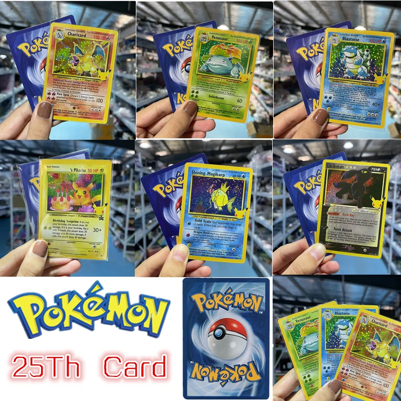 

25Th Anniversary Celebrations Shiny Card Pokemon Pikachu Charizard Flash Card V Vmax Ex Collection Diy Cards Toys for Gifts