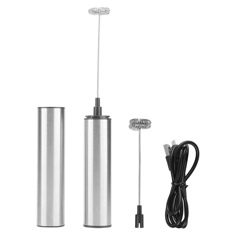 Milk Frother Electric Handheld USB Rechargeable Coffee Mixer Egg Beater With Cover And 2 Spring Whisk Head For Kitchen