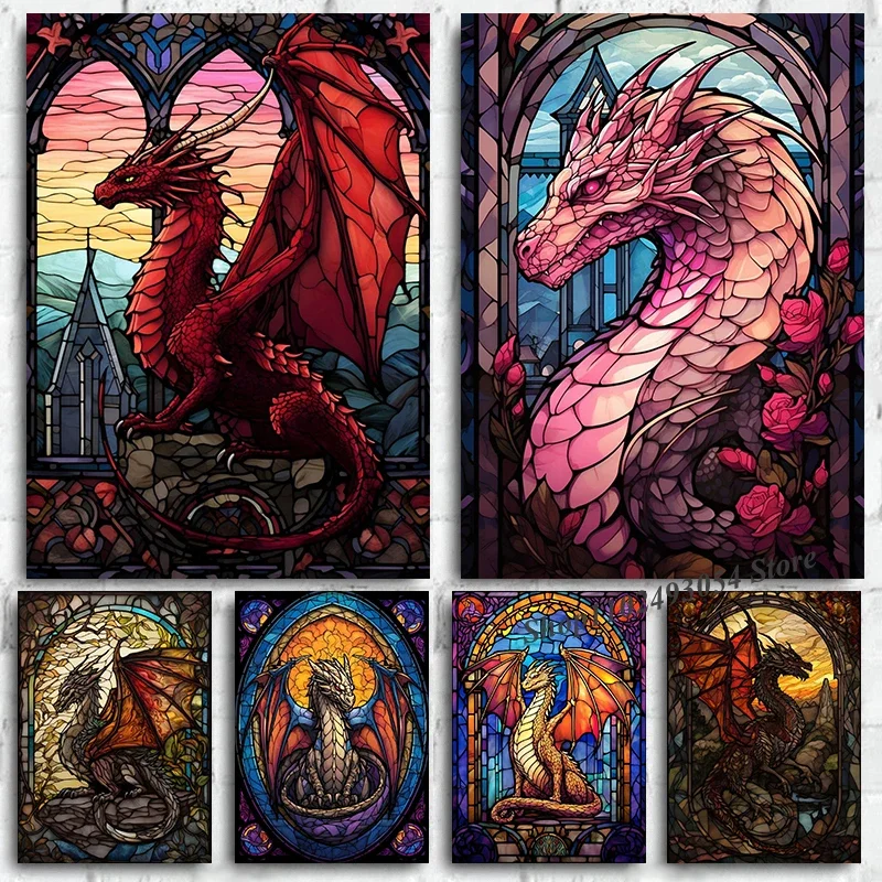 Абстрактный Дракон в стекле Холст Картина Искусство Фэнтези Животные