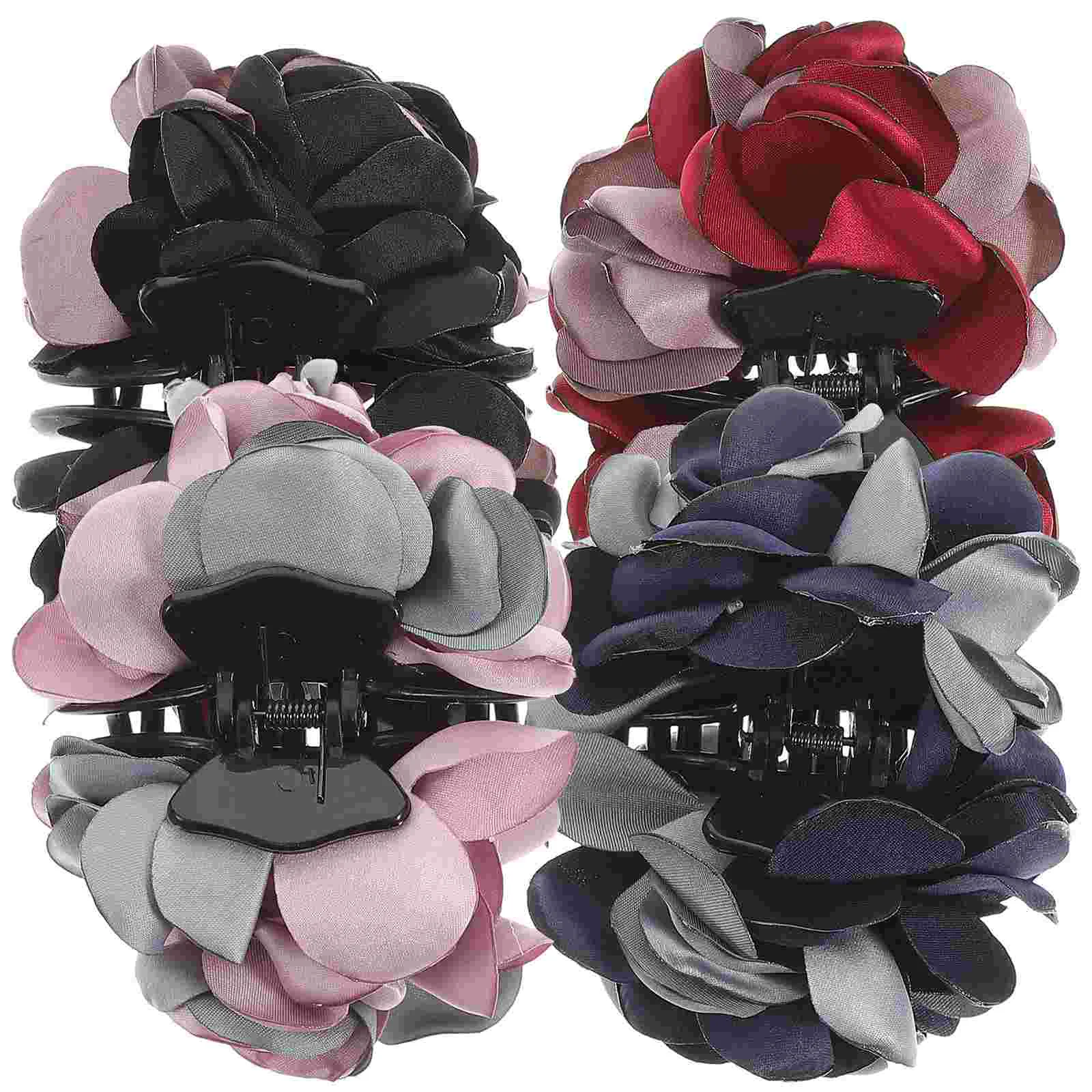 

4 Pcs Women Large Hair Clips Ribbon Rose Flower Bow Jaw Clip Barrette Hair Claws