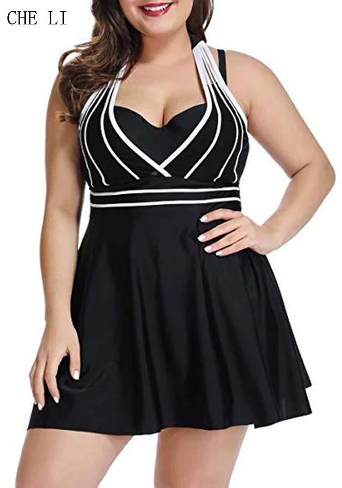 

Plus Size Women's Swimwear 5XL High Waist Two-piece Bikini Set Sexy Halter Neck Strap Up Summer Clothes Outfits Woman Swimsuit