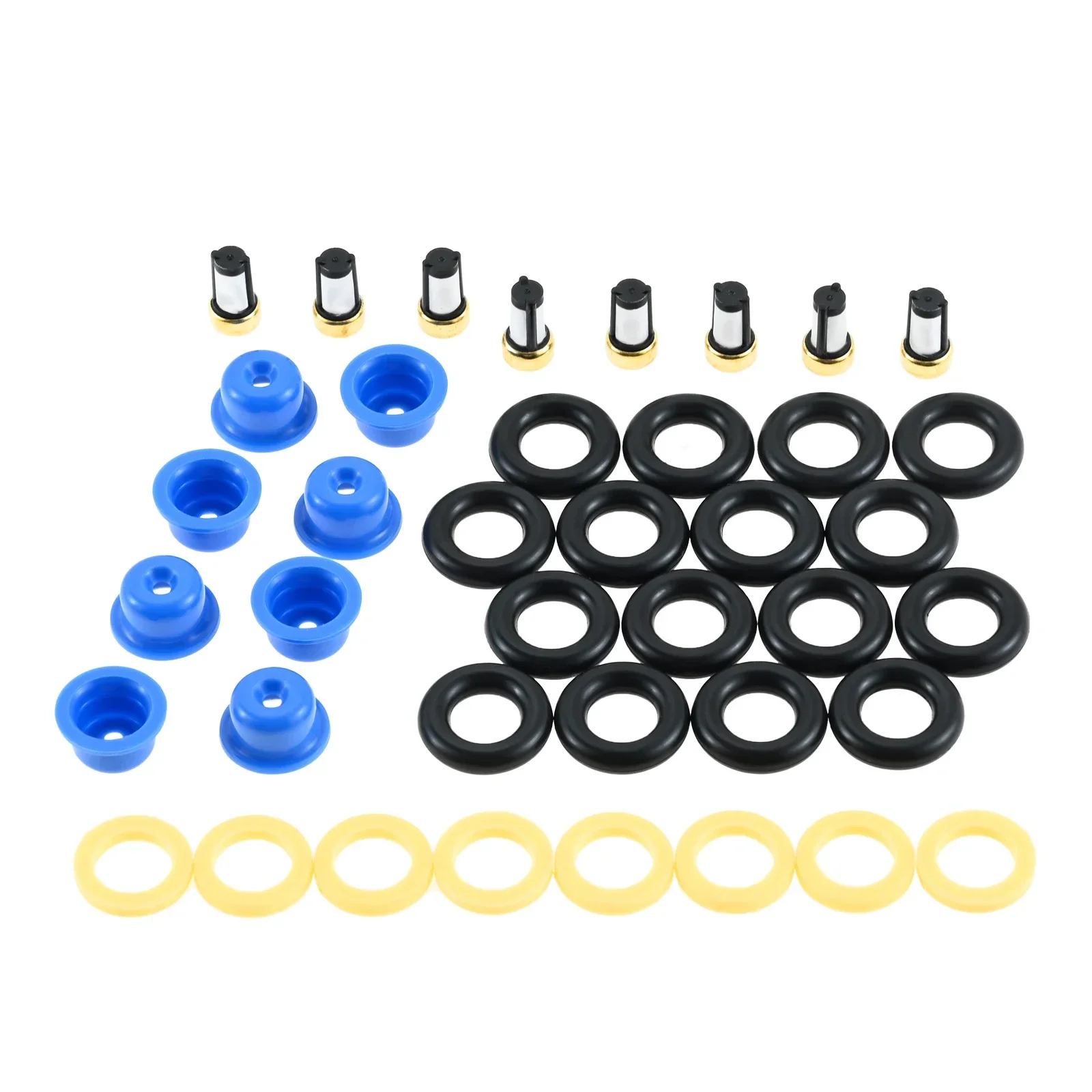 

8 комплектов 18-09278, уплотнения топливных форсунок, ремонтный комплект, уплотнительные кольца, проставки, фильтр для двигателей Ford Mustang 1985-1996 5,0 л, оснащенный EV1