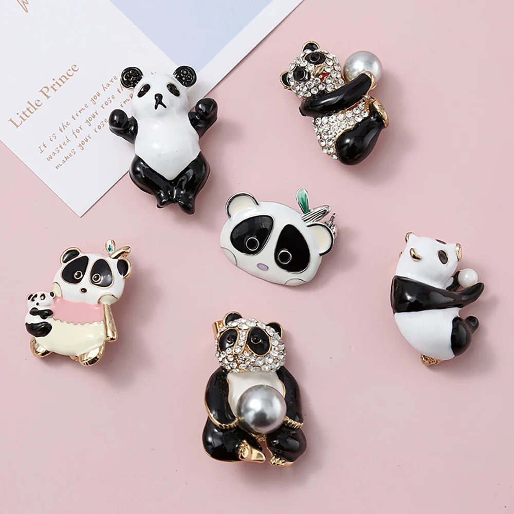 

Harong Cute Panda Novelty Enamel Pins Rhinestones Imitation Pearls Animal Design Kawaii Bear Brooch Jewelry for Women Kids Gift