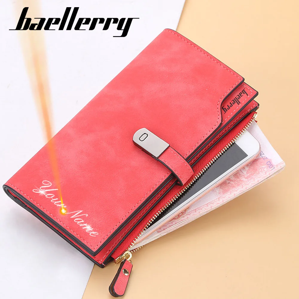 

Women Long Wallets Magnetic Buckle Free Name Engraving Top Quality Card Holder Classic Female Purse Zipper Wallet For Girl