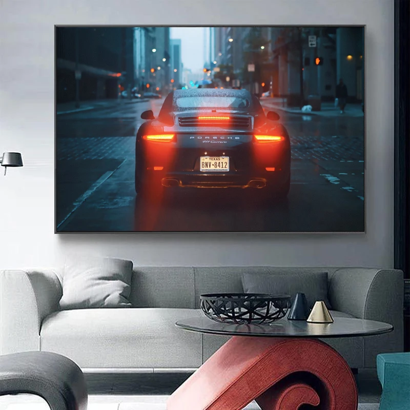 Спортивные автомобильные задние фары Supercar Porsches 911 Carrera, современная настенная Картина на холсте, Декор для дома и гостиной